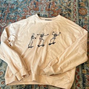 SHEIN crewneck, skeletons skateboarding